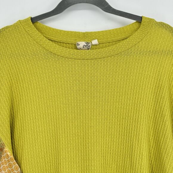 Blu Pepper Yellow Embroidered Blouse Long Sleeve  Size Large - Picture 2 of 8